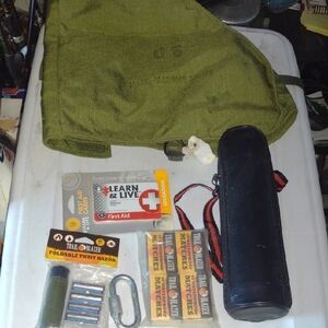 Green Military-Style Bag with Accessories